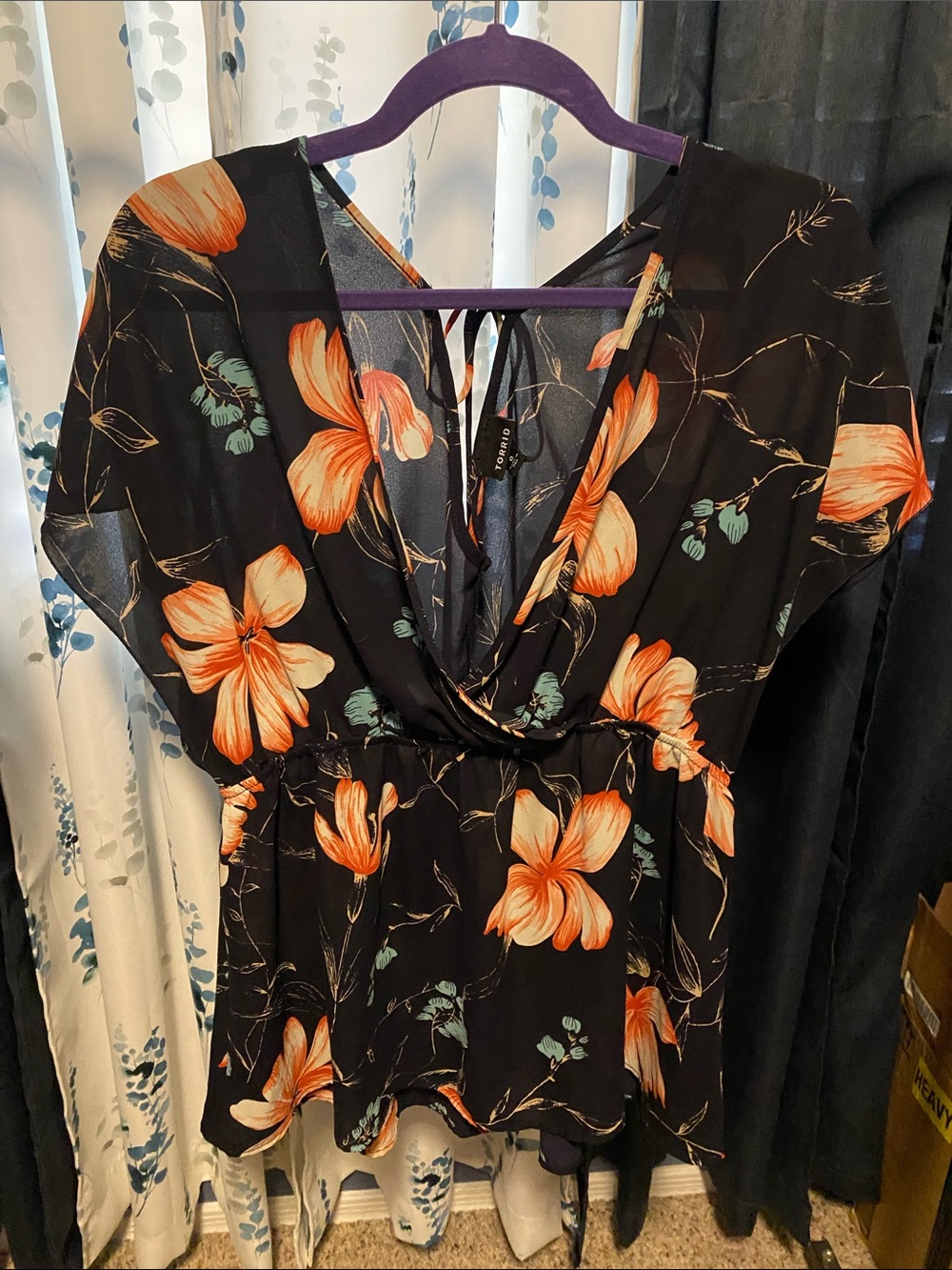 torrid Black Blouse with Orange Floral Print